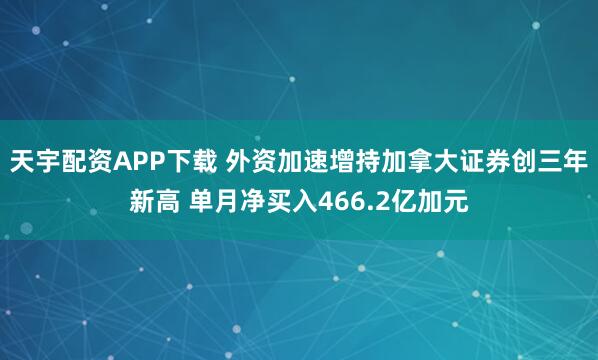 天宇配资APP下载 外资加速增持加拿大证券创三年新高 单月净买入466.2亿加元